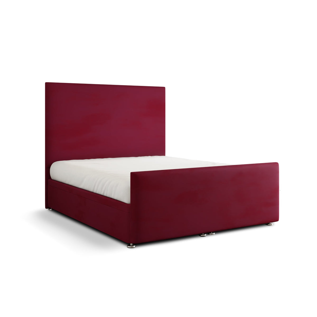 Maya Plain Ottoman Storage Divan Bed Set With Footboard - Burgundy Plush