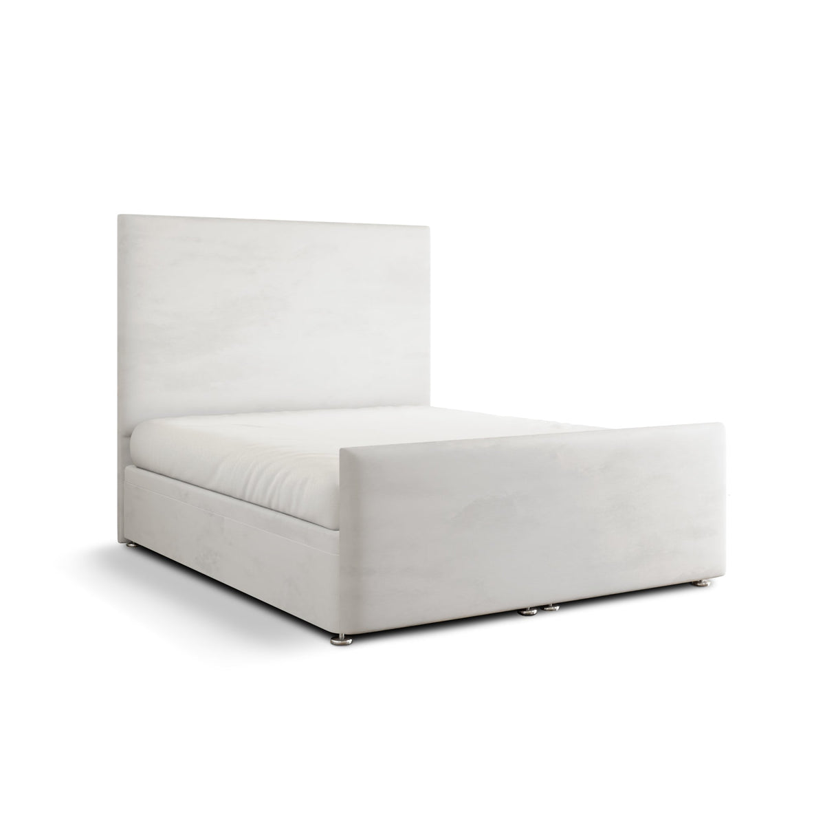 Maya Plain Ottoman Storage Divan Bed Set With Footboard - White Plush