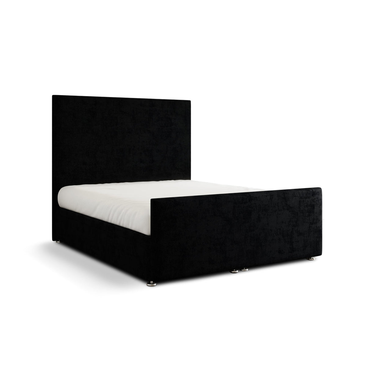 Maya Plain Ottoman Storage Divan Bed Set With Footboard - Black Naples