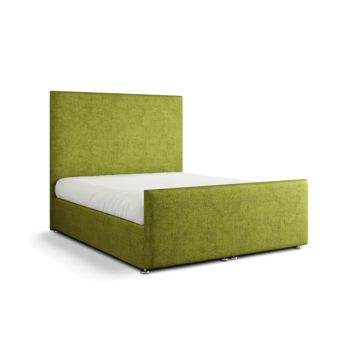 Maya Plain Ottoman Storage Divan Bed Set With Footboard - Olive Green Naples