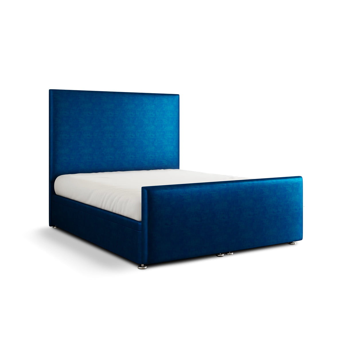 Maya Plain Ottoman Storage Divan Bed Set With Footboard - Blue Coniston