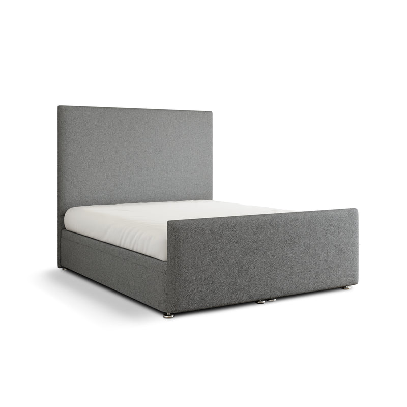 Maya Plain Ottoman Storage Divan Bed Set With Footboard - Grey Teddy