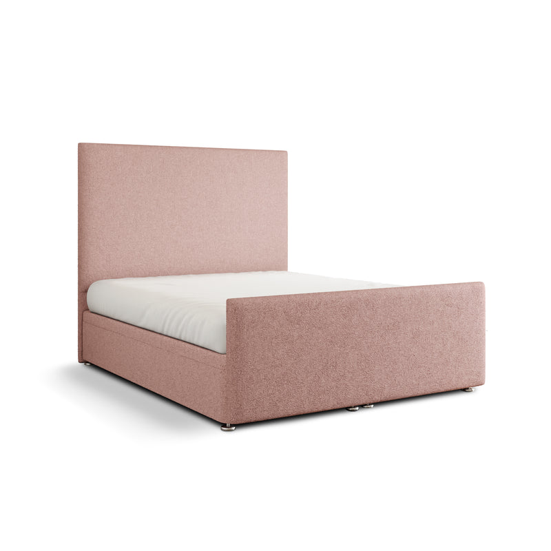Maya Plain Ottoman Storage Divan Bed Set With Footboard - Baby Pink Teddy