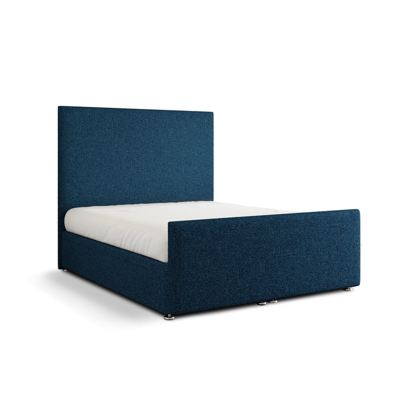 Maya Plain Ottoman Storage Divan Bed Set With Footboard - Blue Teddy