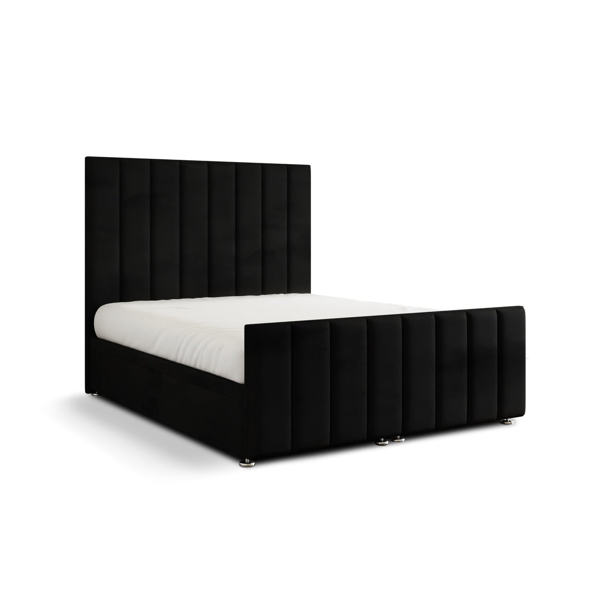 Amelia Lines Ottoman Storage Divan Bed Set With Footboard - Black Plush