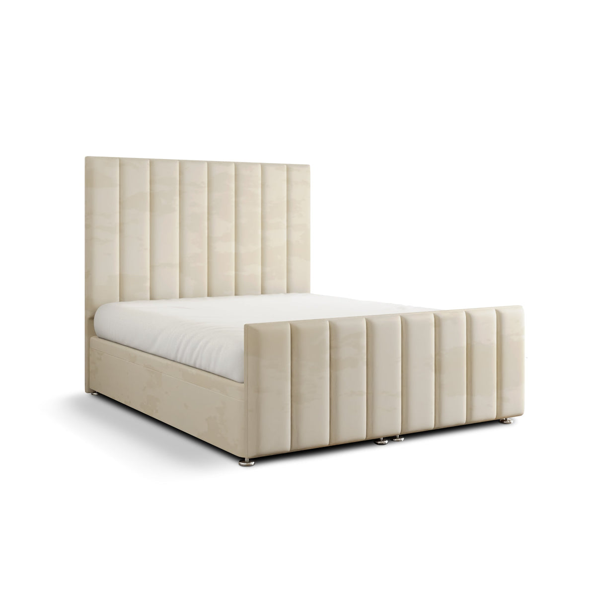 Amelia Lines Ottoman Storage Divan Bed Set With Footboard - Cream Plush