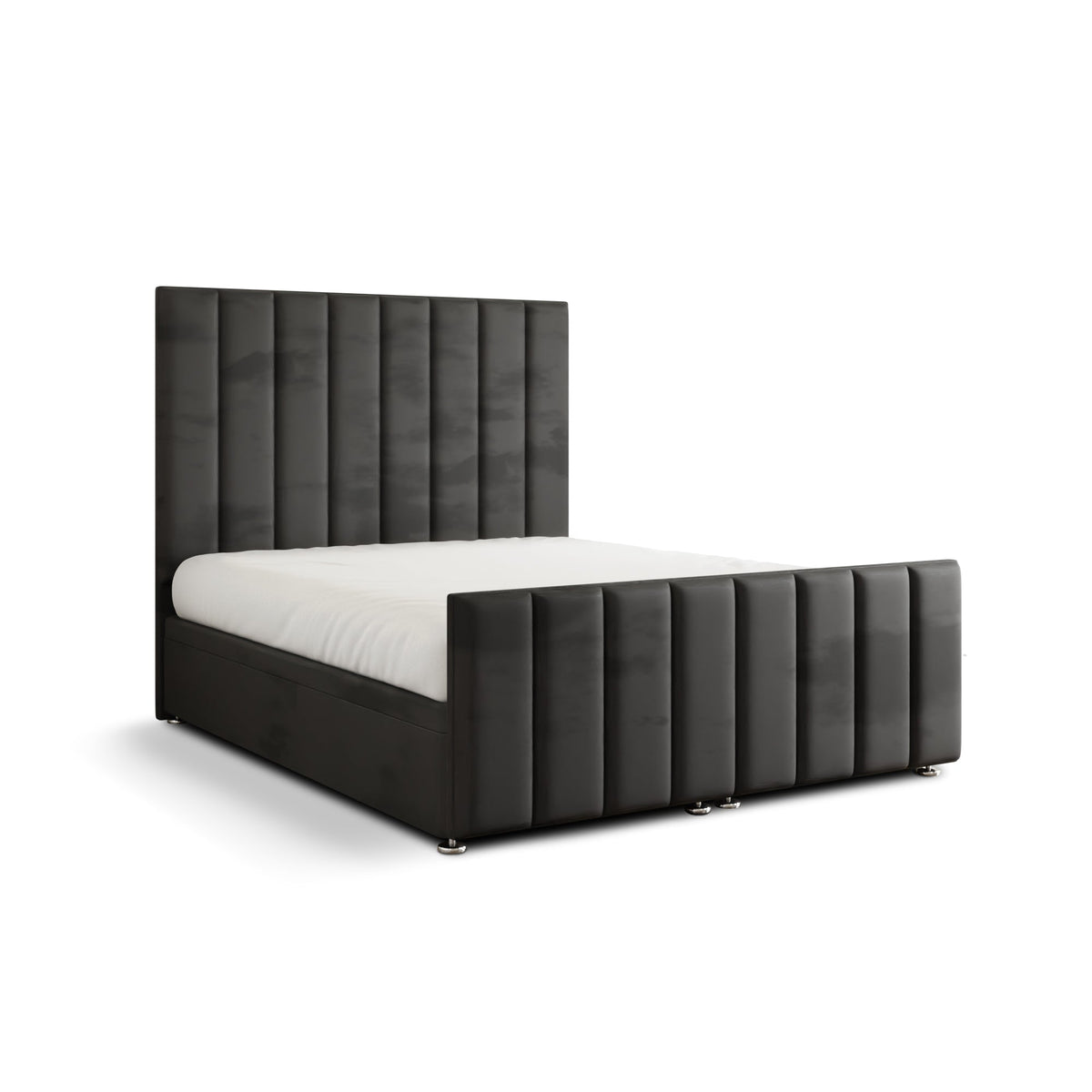 Amelia Lines Ottoman Storage Divan Bed Set With Footboard - Steel Grey Plush