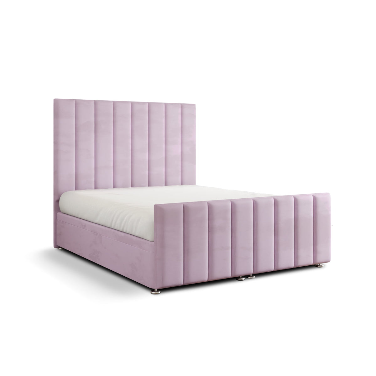 Amelia Lines Ottoman Storage Divan Bed Set With Footboard - Baby Pink Plush