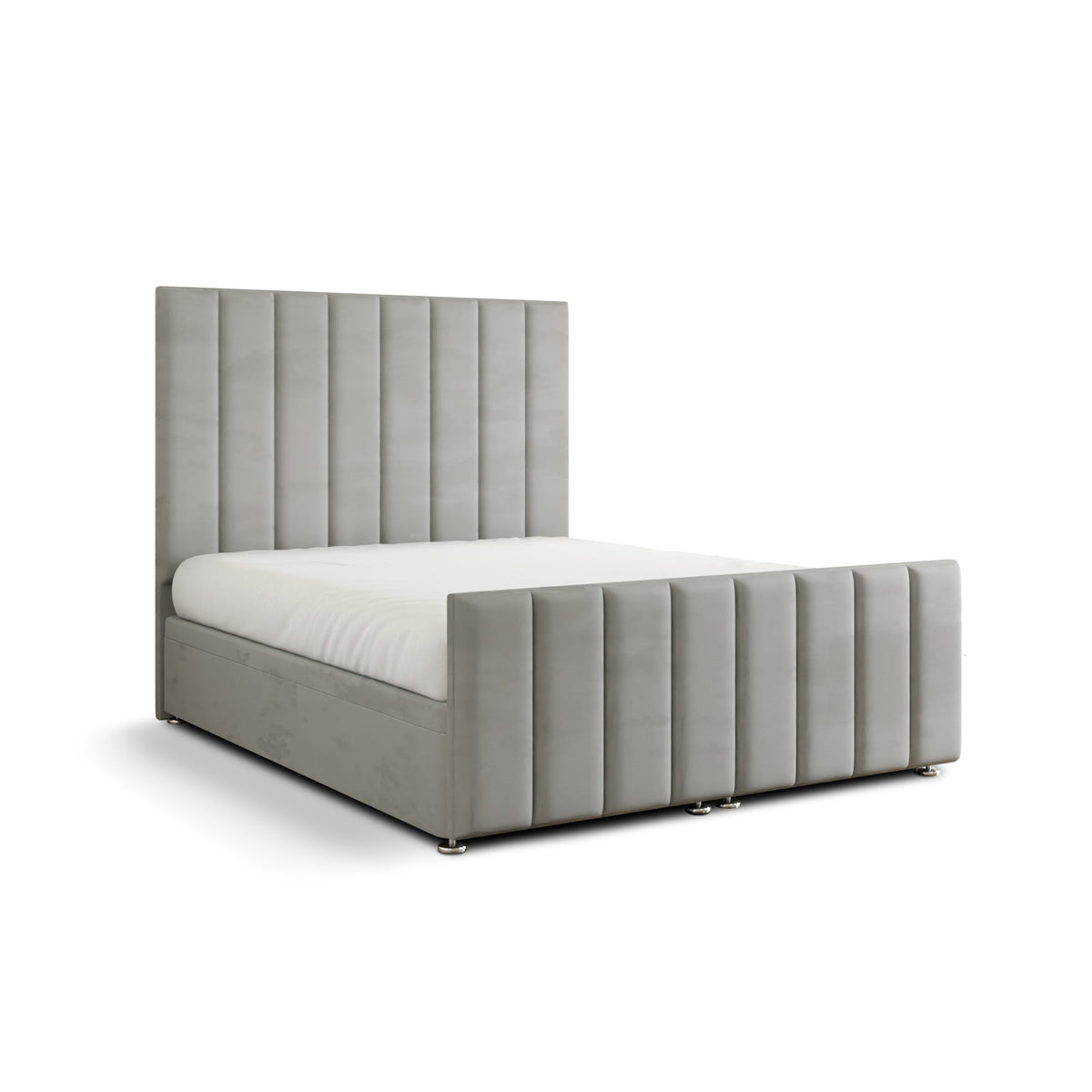 Amelia Lines Ottoman Storage Divan Bed Set With Footboard - Silver Plush