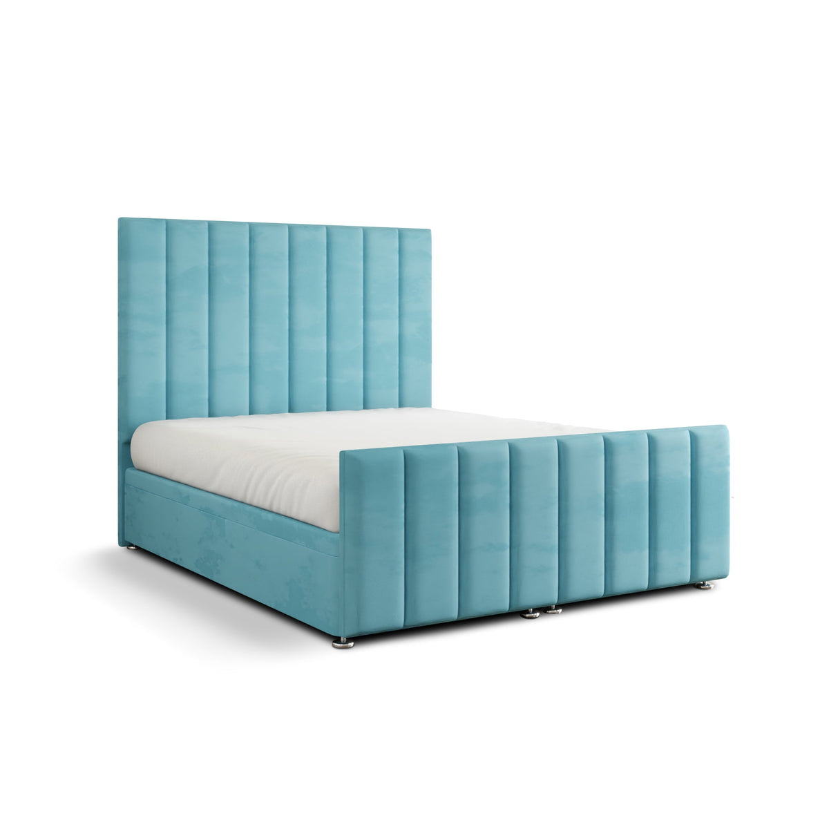Amelia Lines Ottoman Storage Divan Bed Set With Footboard - Ice Blue Plush