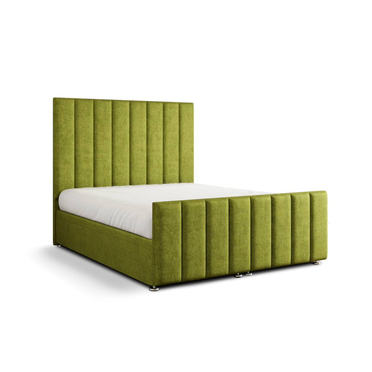 Amelia Lines Ottoman Storage Divan Bed Set With Footboard - Olive Green Naples