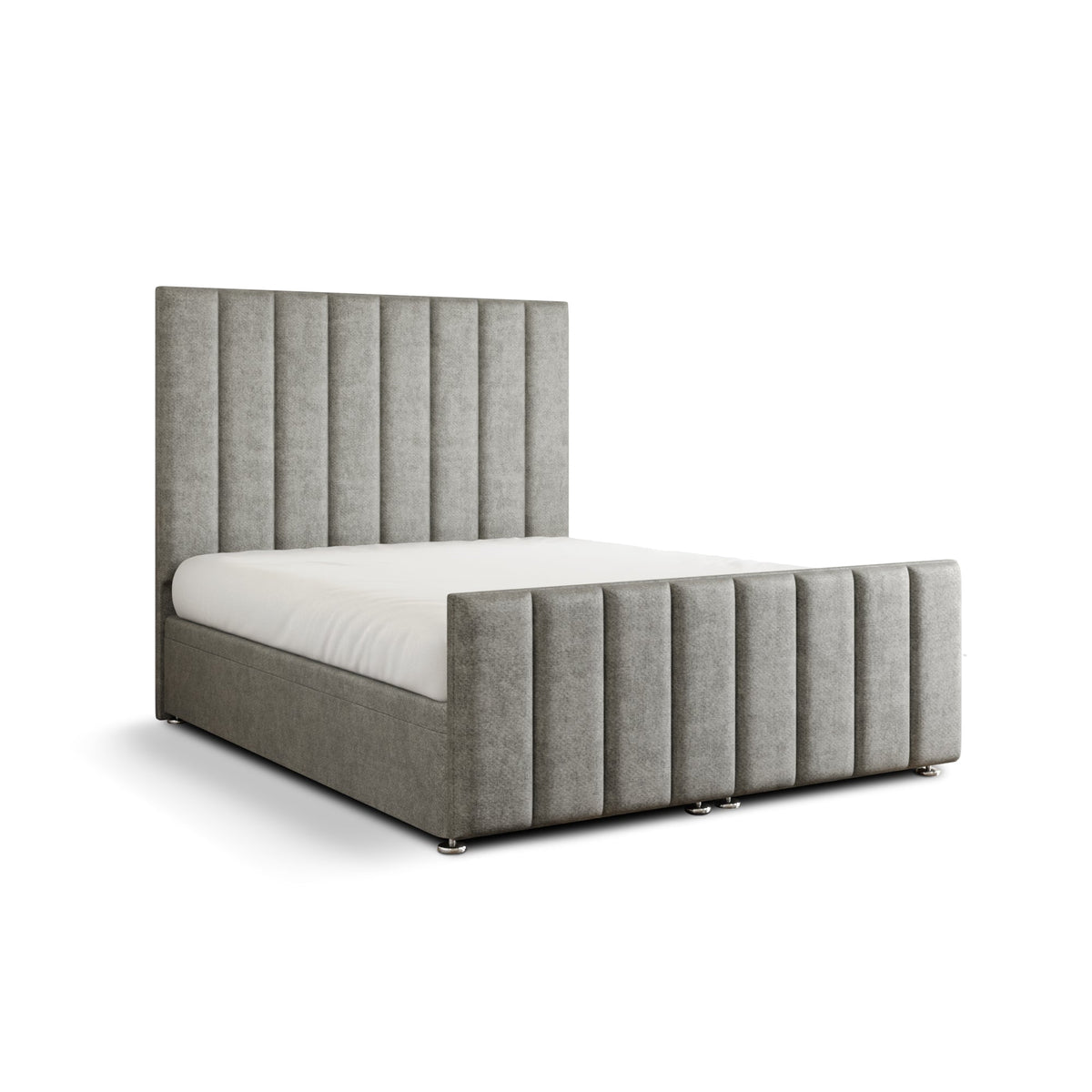 Amelia Lines Ottoman Storage Divan Bed Set With Footboard - Silver Naples