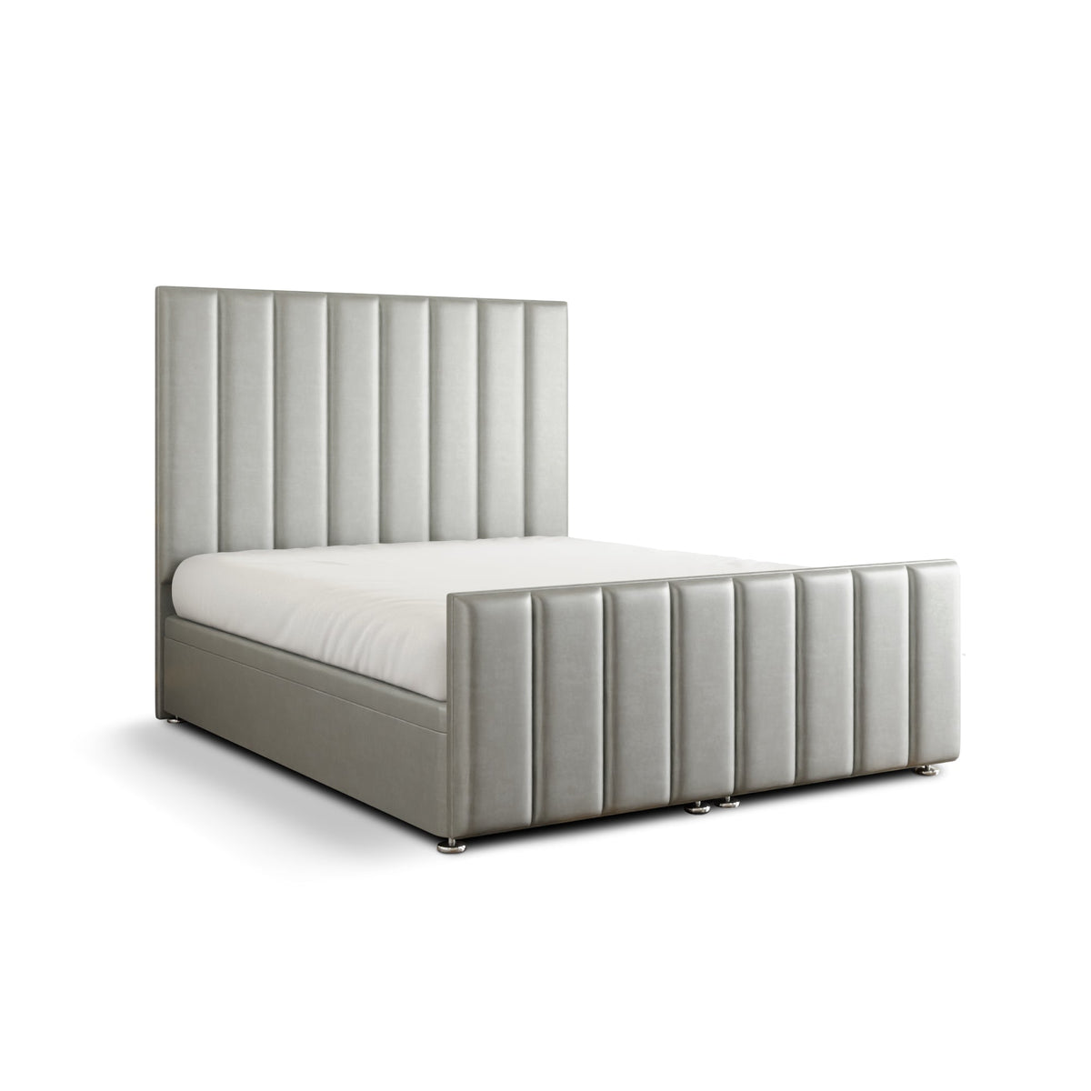 Amelia Lines Ottoman Storage Divan Bed Set With Footboard - Silver Coniston