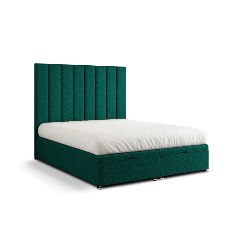 Amelia Lines Ottoman Storage Divan Bed Set With Footboard - Emerald Teddy