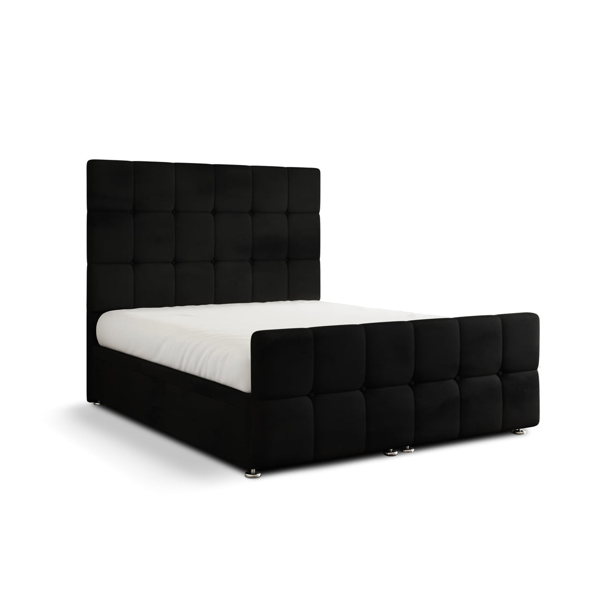 Ayra Cube Ottoman Storage Divan Bed Set With Footboard - Black Plush