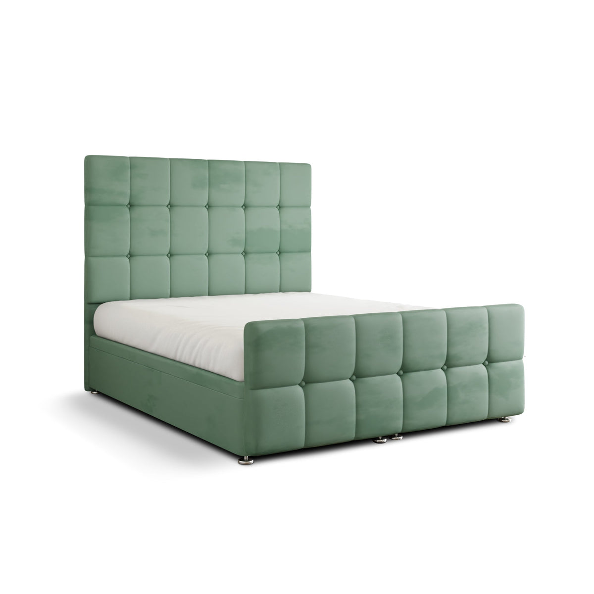Ayra Cube Ottoman Storage Divan Bed Set With Footboard - Duck Egg Plush