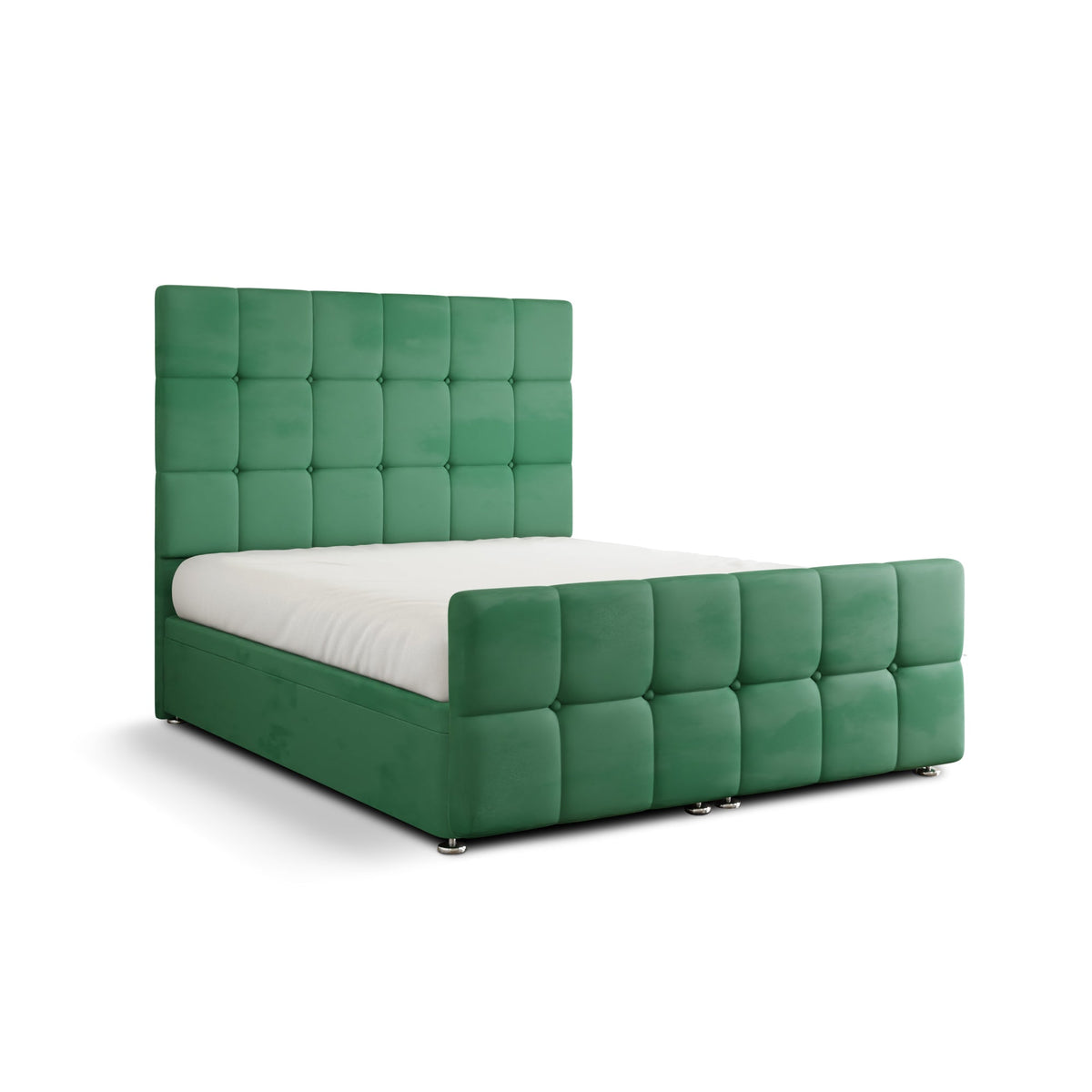 Ayra Cube Ottoman Storage Divan Bed Set With Footboard - Emerald Plush