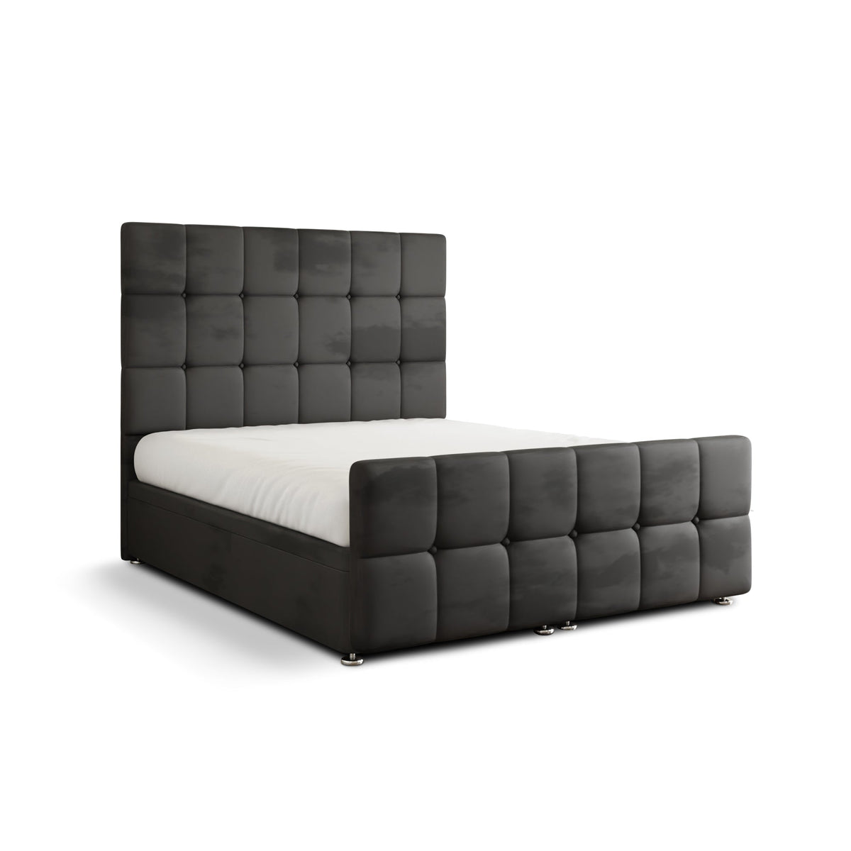Ayra Cube Ottoman Storage Divan Bed Set With Footboard - Steel Grey Plush