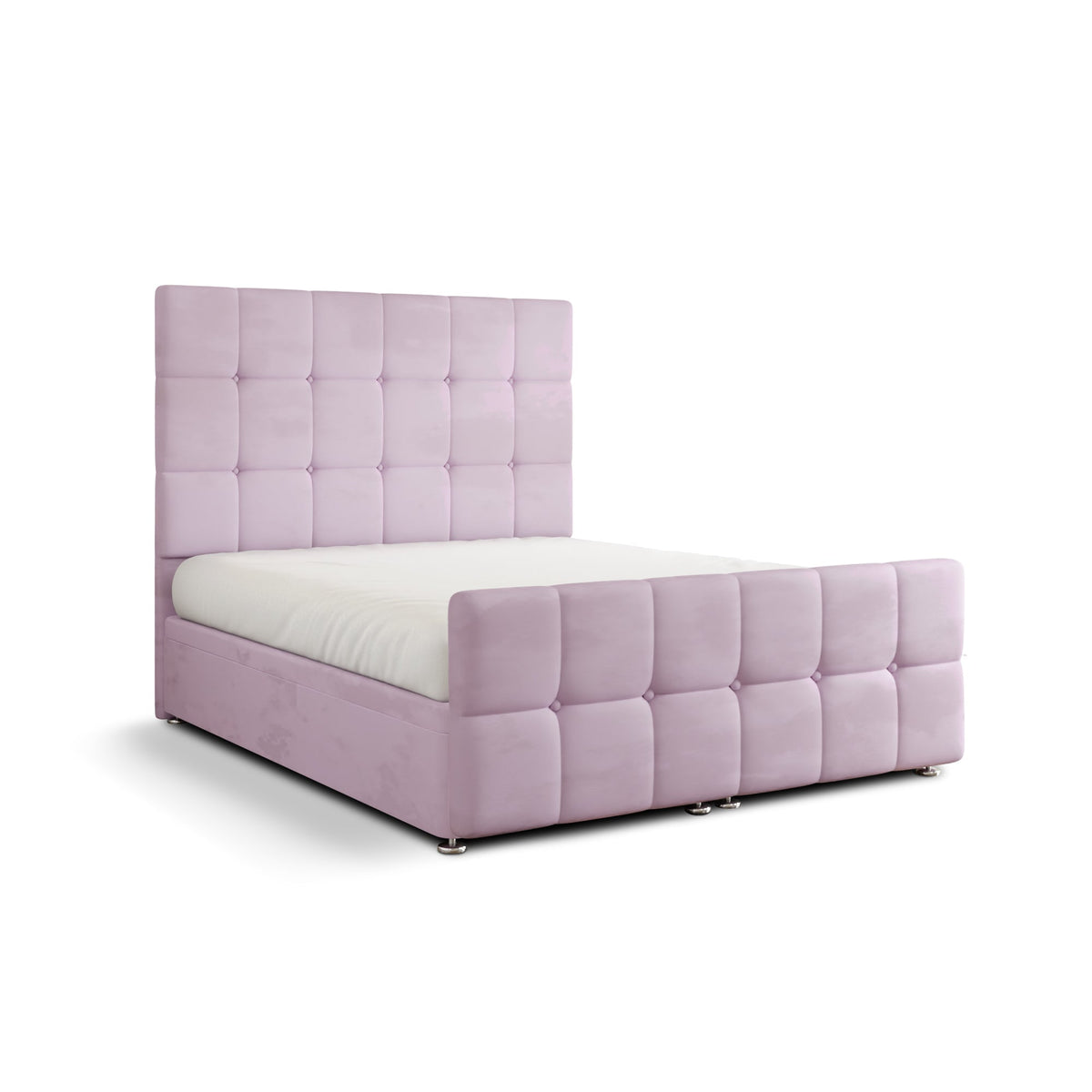 Ayra Cube Ottoman Storage Divan Bed Set With Footboard - Baby Pink Plush