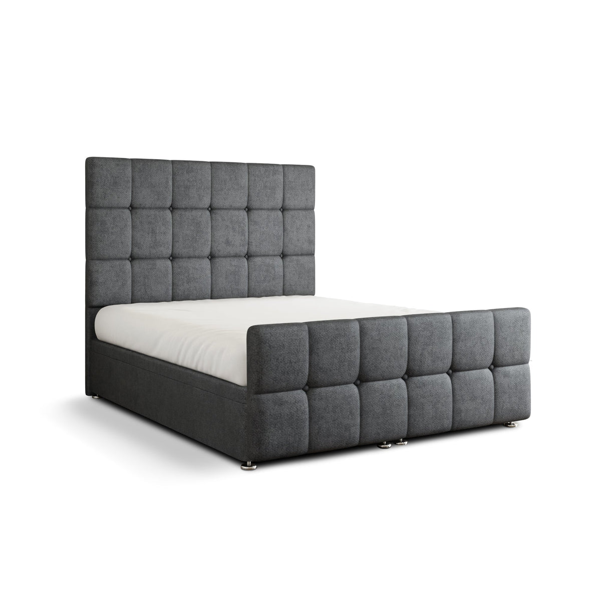 Ayra Cube Ottoman Storage Divan Bed Set With Footboard - Grey Naples