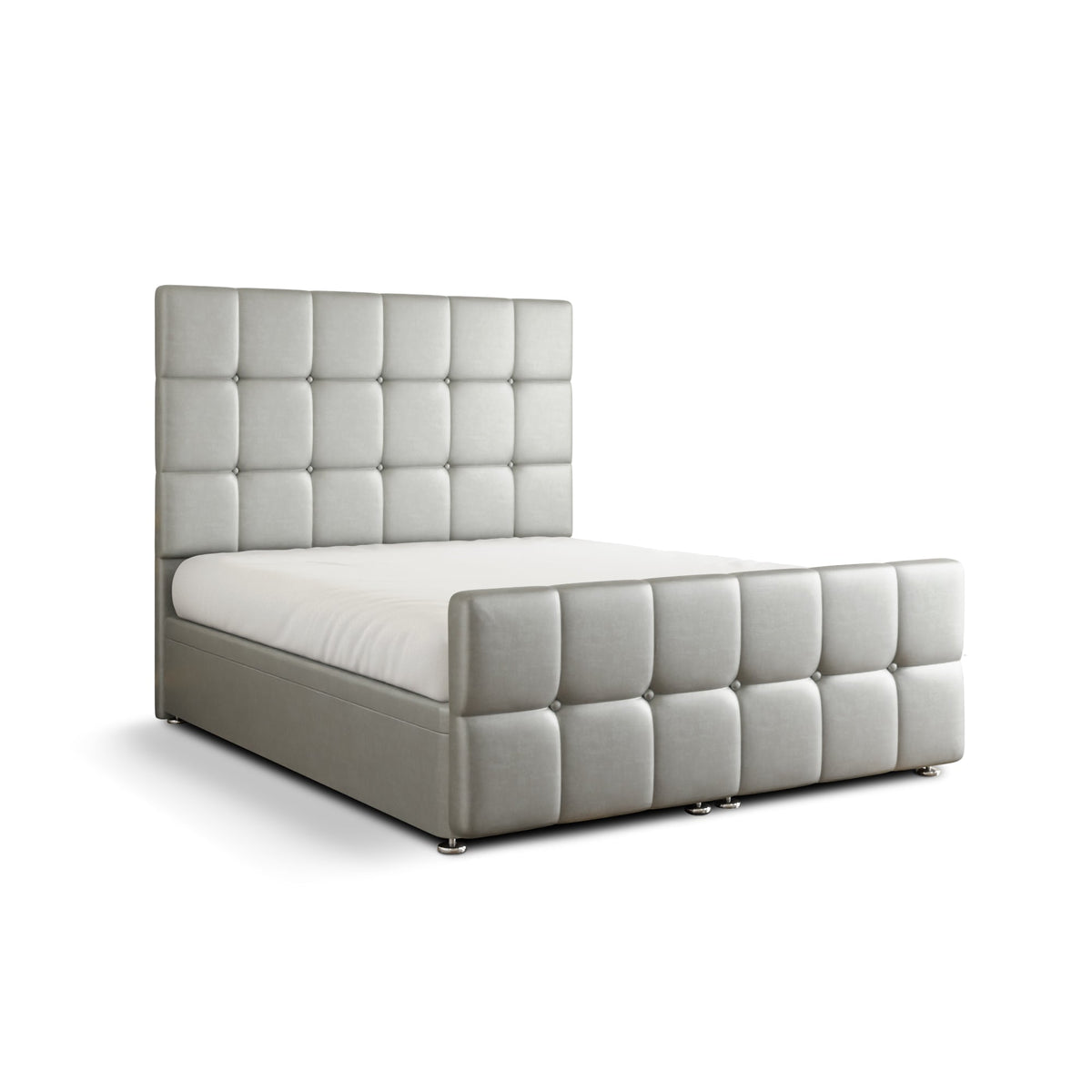 Ayra Cube Ottoman Storage Divan Bed Set With Footboard - Silver Coniston