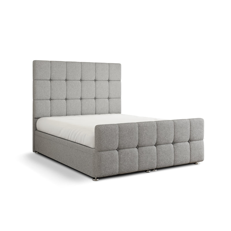 Ayra Cube Ottoman Storage Divan Bed Set With Footboard - Silver Teddy