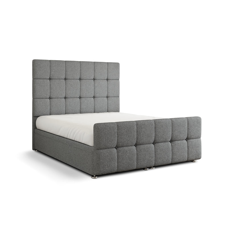 Ayra Cube Ottoman Storage Divan Bed Set With Footboard - Grey Teddy