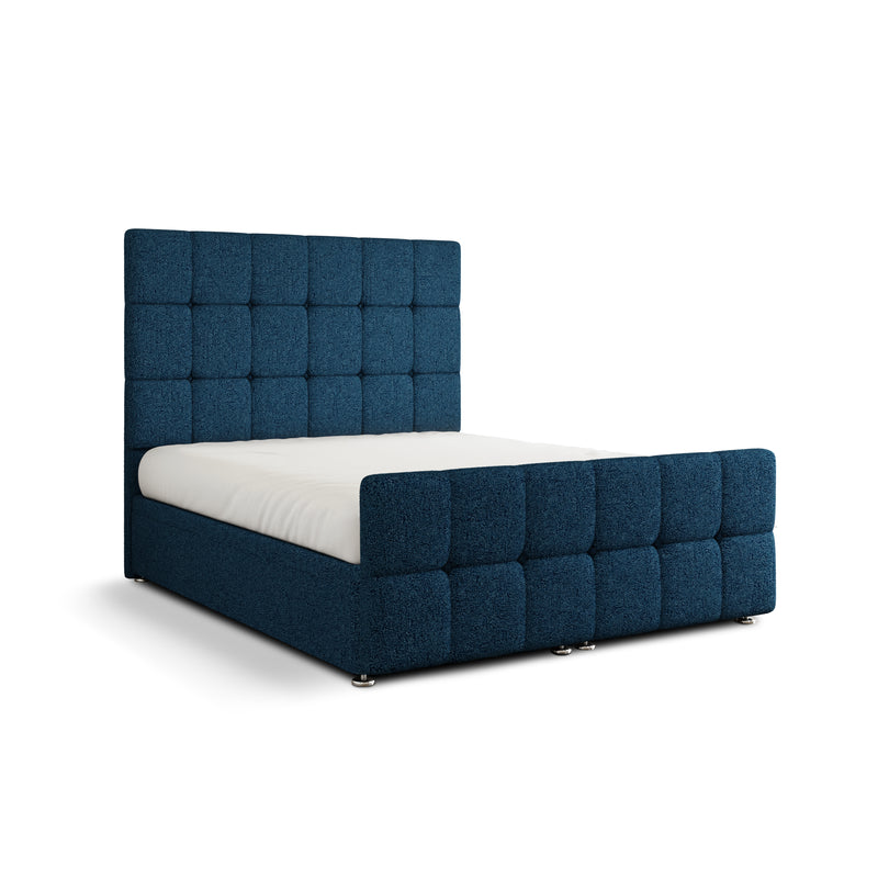 Ayra Cube Ottoman Storage Divan Bed Set With Footboard - Blue Teddy