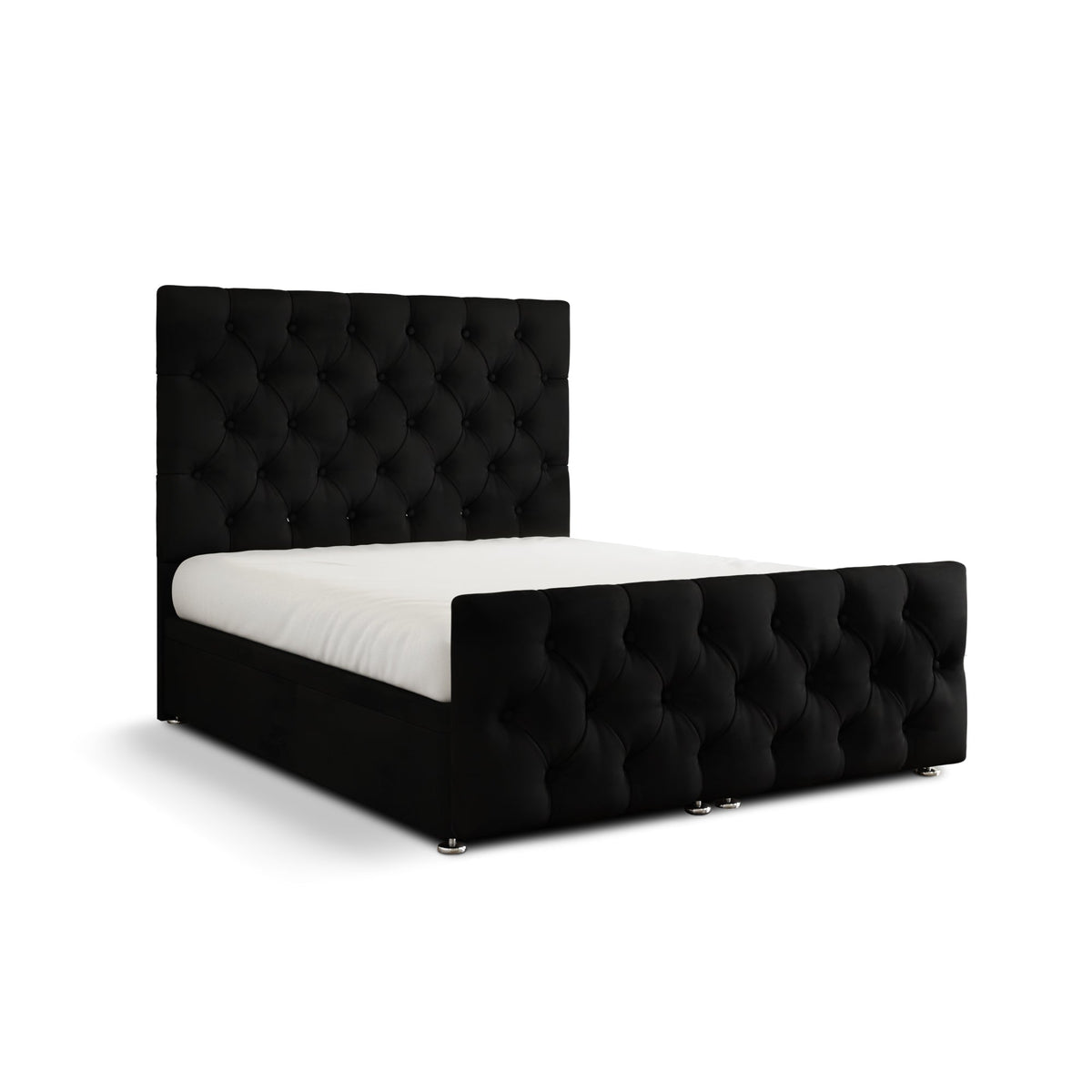 Lara Chesterfield Ottoman Storage Divan Bed Set With Footboard - Black Plush