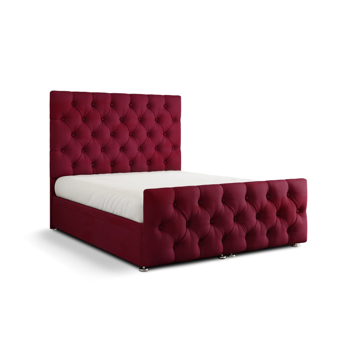 Lara Chesterfield Ottoman Storage Divan Bed Set With Footboard - Burgundy Plush