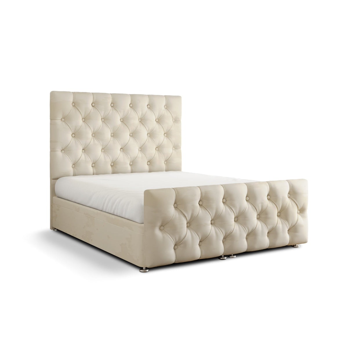 Lara Chesterfield Ottoman Storage Divan Bed Set With Footboard - Cream Plush