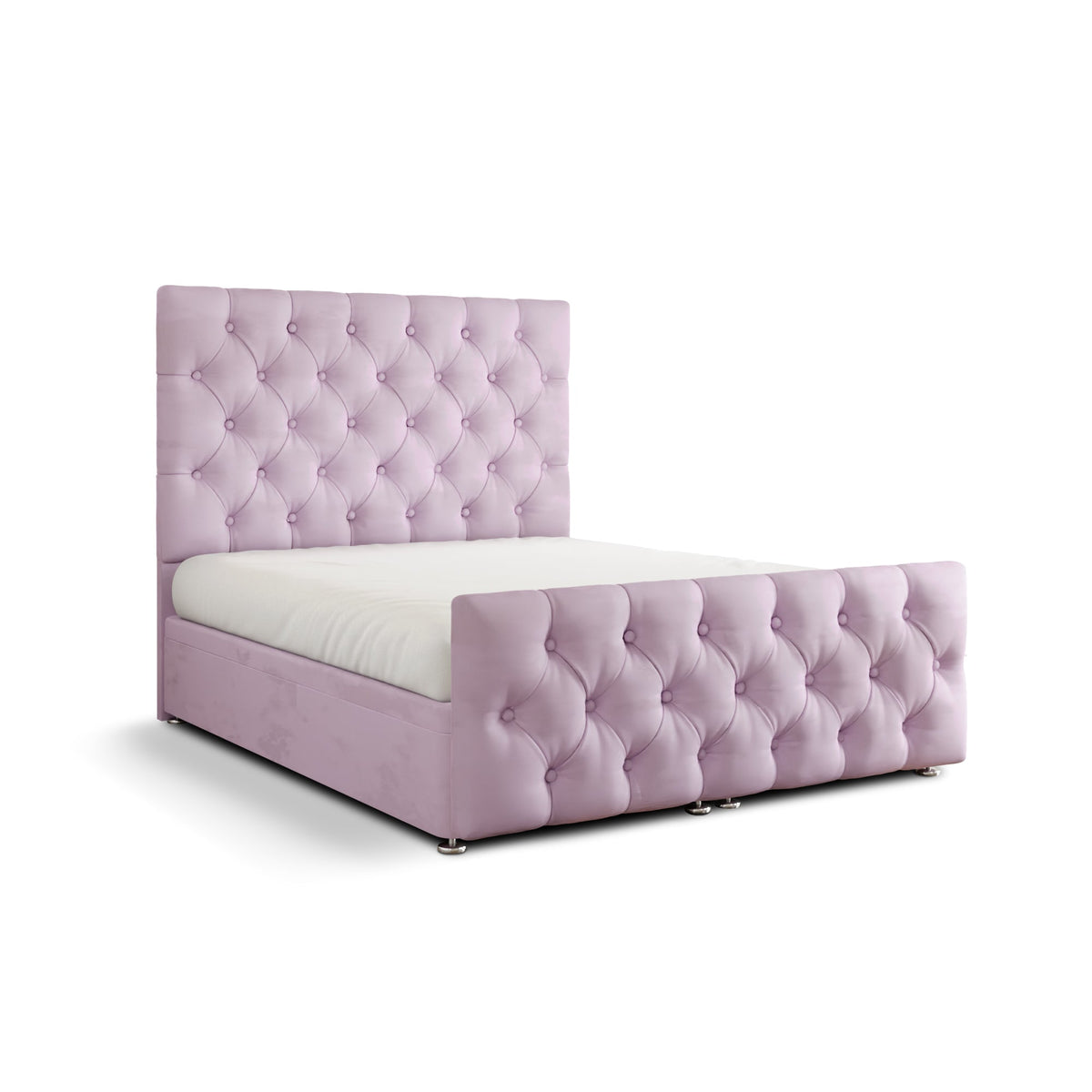 Lara Chesterfield Ottoman Storage Divan Bed Set With Footboard - Baby Pink Plush