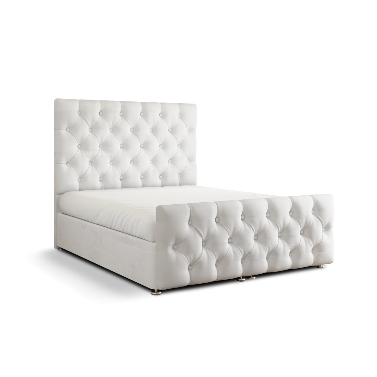 Lara Chesterfield Ottoman Storage Divan Bed Set With Footboard - White Plush