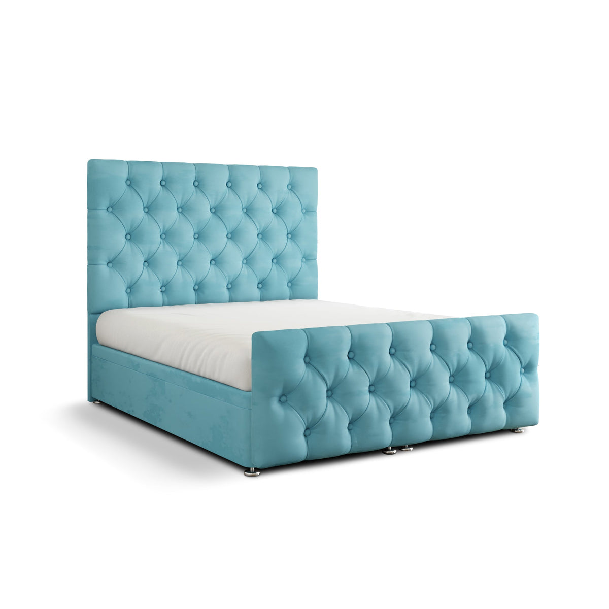 Lara Chesterfield Ottoman Storage Divan Bed Set With Footboard - Ice Blue Plush