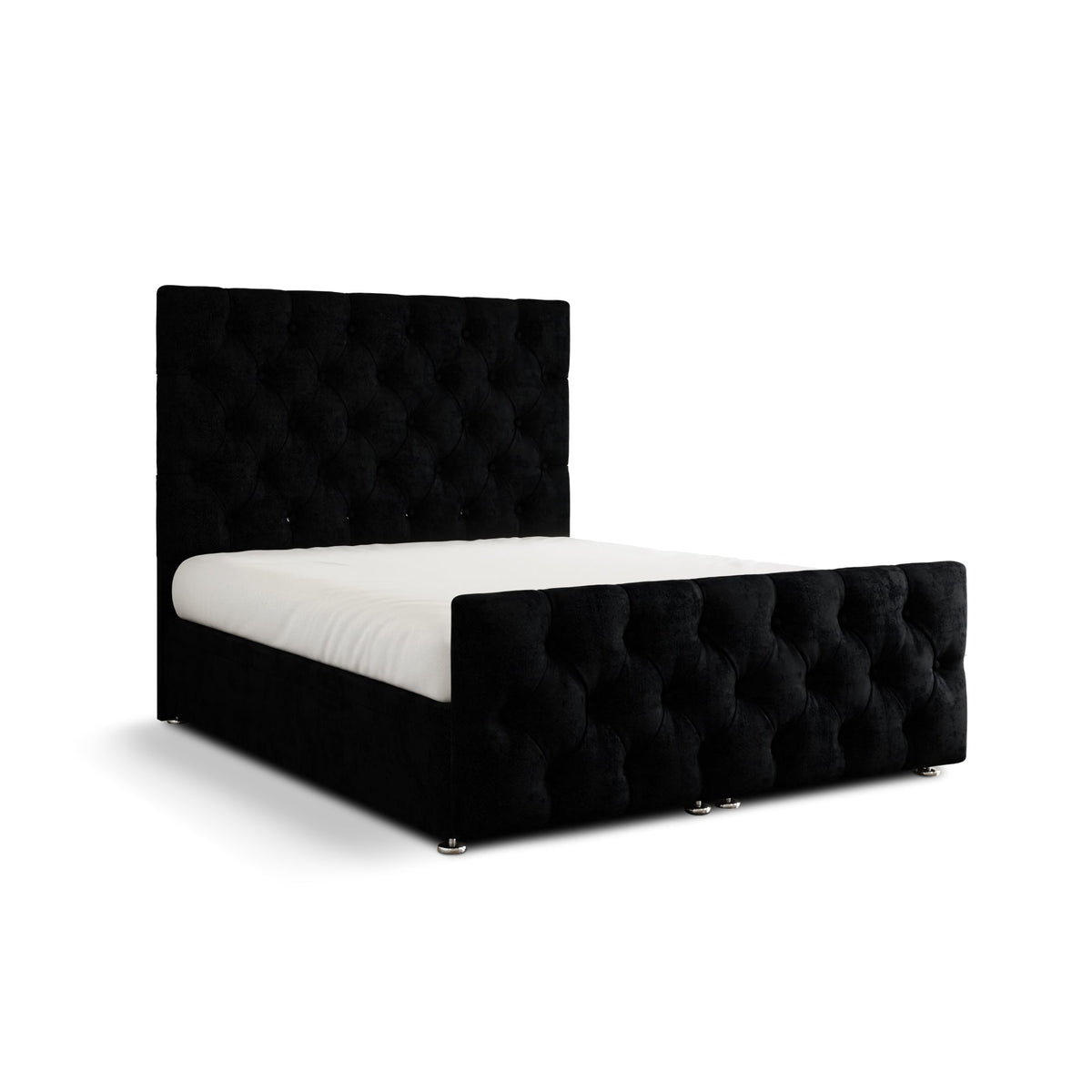 Lara Chesterfield Ottoman Storage Divan Bed Set With Footboard - Black Naples