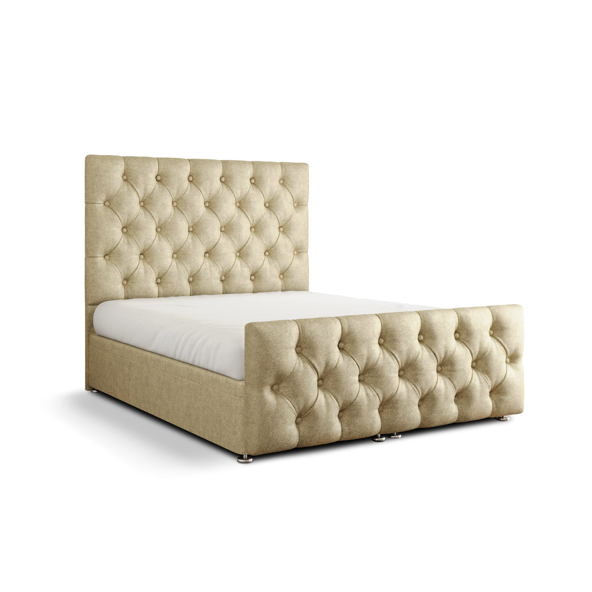 Lara Chesterfield Ottoman Storage Divan Bed Set With Footboard - Cream Naples