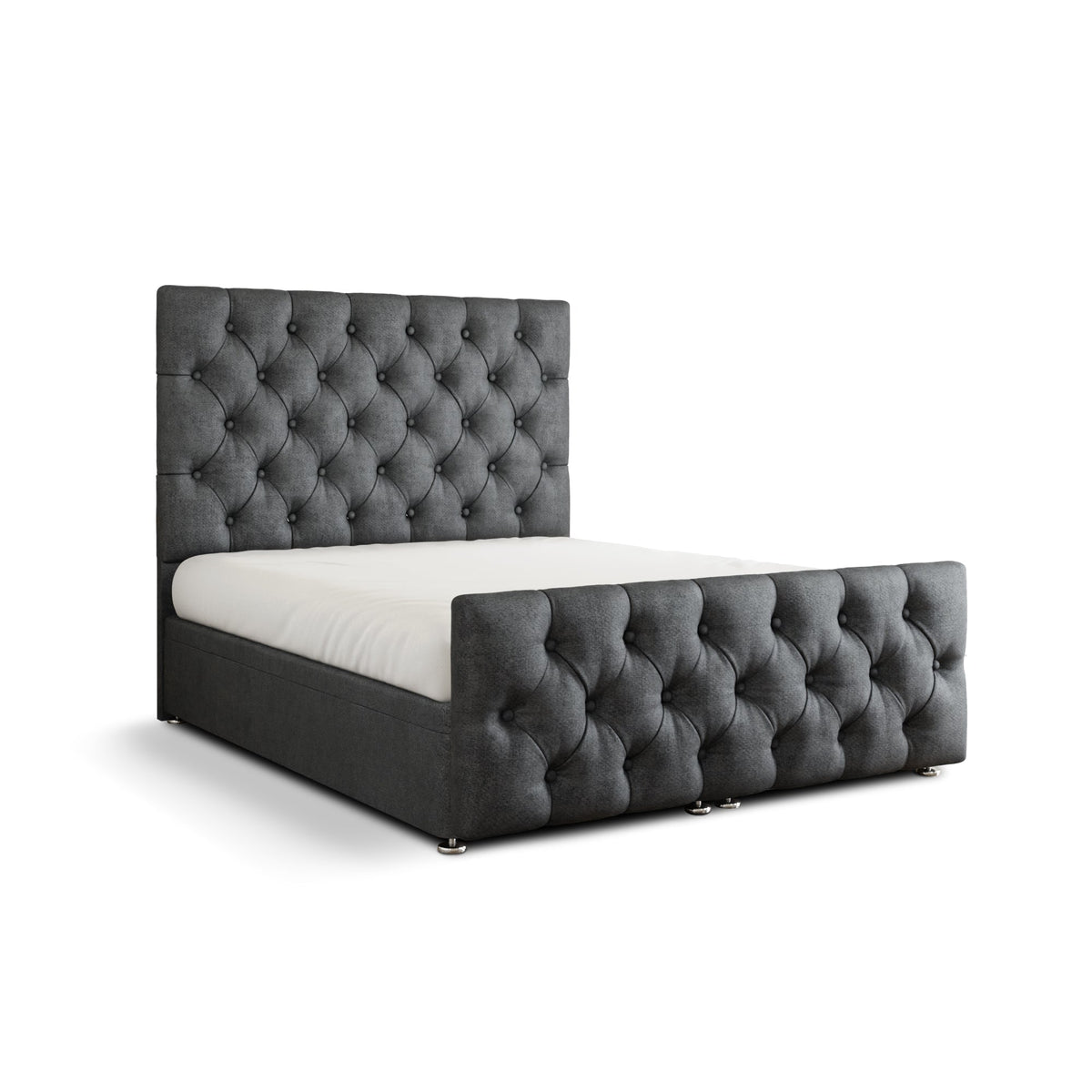 Lara Chesterfield Ottoman Storage Divan Bed Set With Footboard - Grey Naples