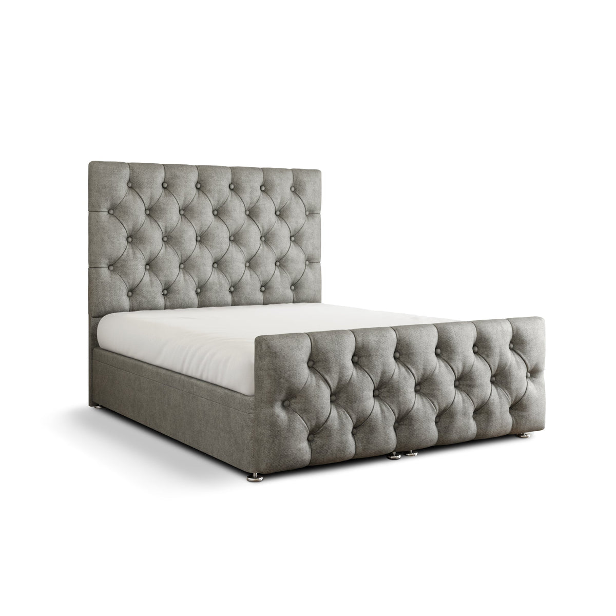 Lara Chesterfield Ottoman Storage Divan Bed Set With Footboard - Silver Naples