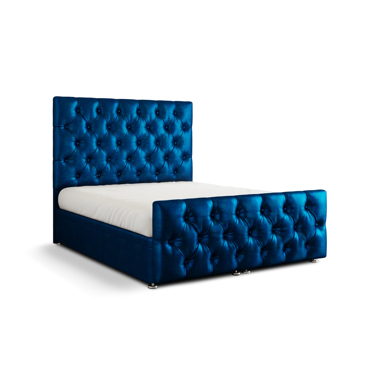Lara Chesterfield Ottoman Storage Divan Bed Set With Footboard - Blue Coniston