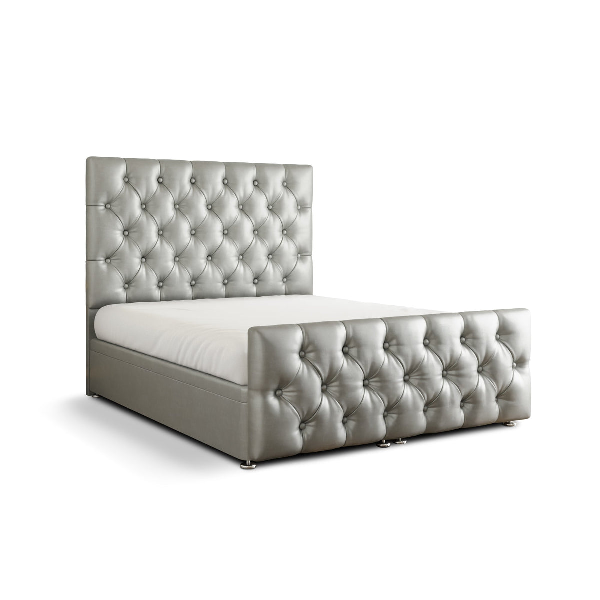 Lara Chesterfield Ottoman Storage Divan Bed Set With Footboard - Silver Coniston