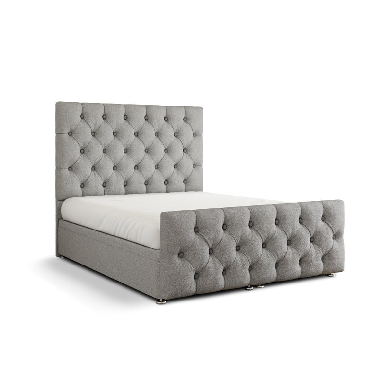 Lara Chesterfield Ottoman Storage Divan Bed Set With Footboard - Silver Teddy