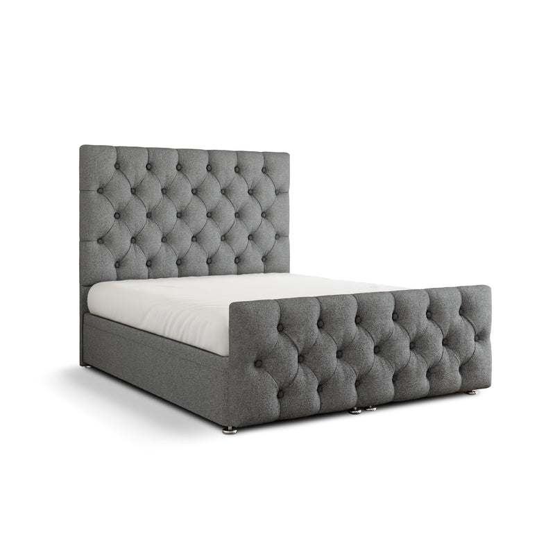 Lara Chesterfield Ottoman Storage Divan Bed Set With Footboard - Grey Teddy