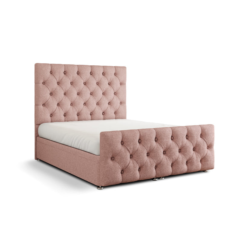 Lara Chesterfield Ottoman Storage Divan Bed Set With Footboard - Baby Pink Teddy