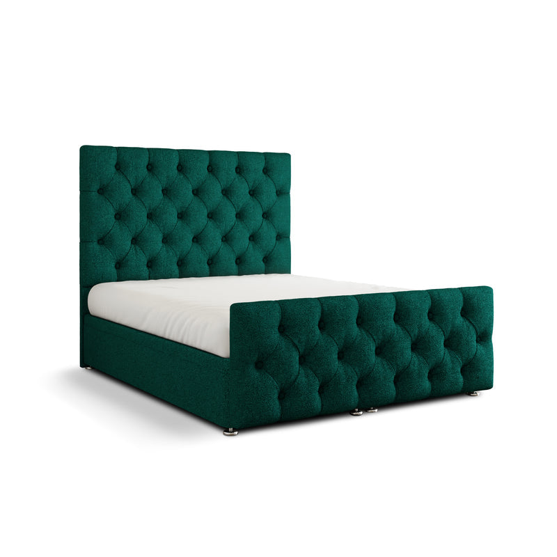 Lara Chesterfield Ottoman Storage Divan Bed Set With Footboard - Emerald Teddy