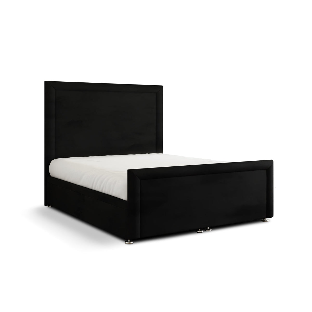 Ivy Bumper Border Ottoman Storage Divan Bed Set With Footboard - Black Plush