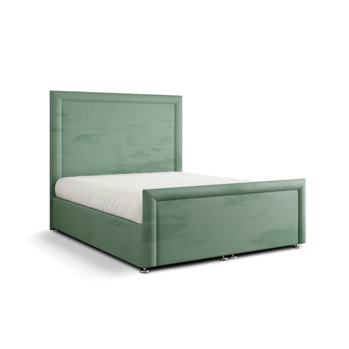 Ivy Bumper Border Ottoman Storage Divan Bed Set With Footboard - Duck Egg Plush