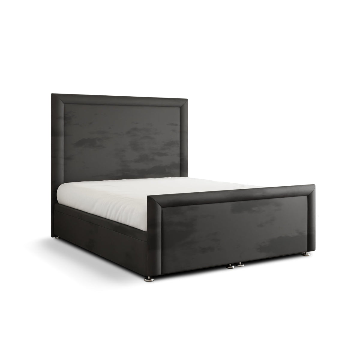 Ivy Bumper Border Ottoman Storage Divan Bed Set With Footboard - Steel Grey Plush