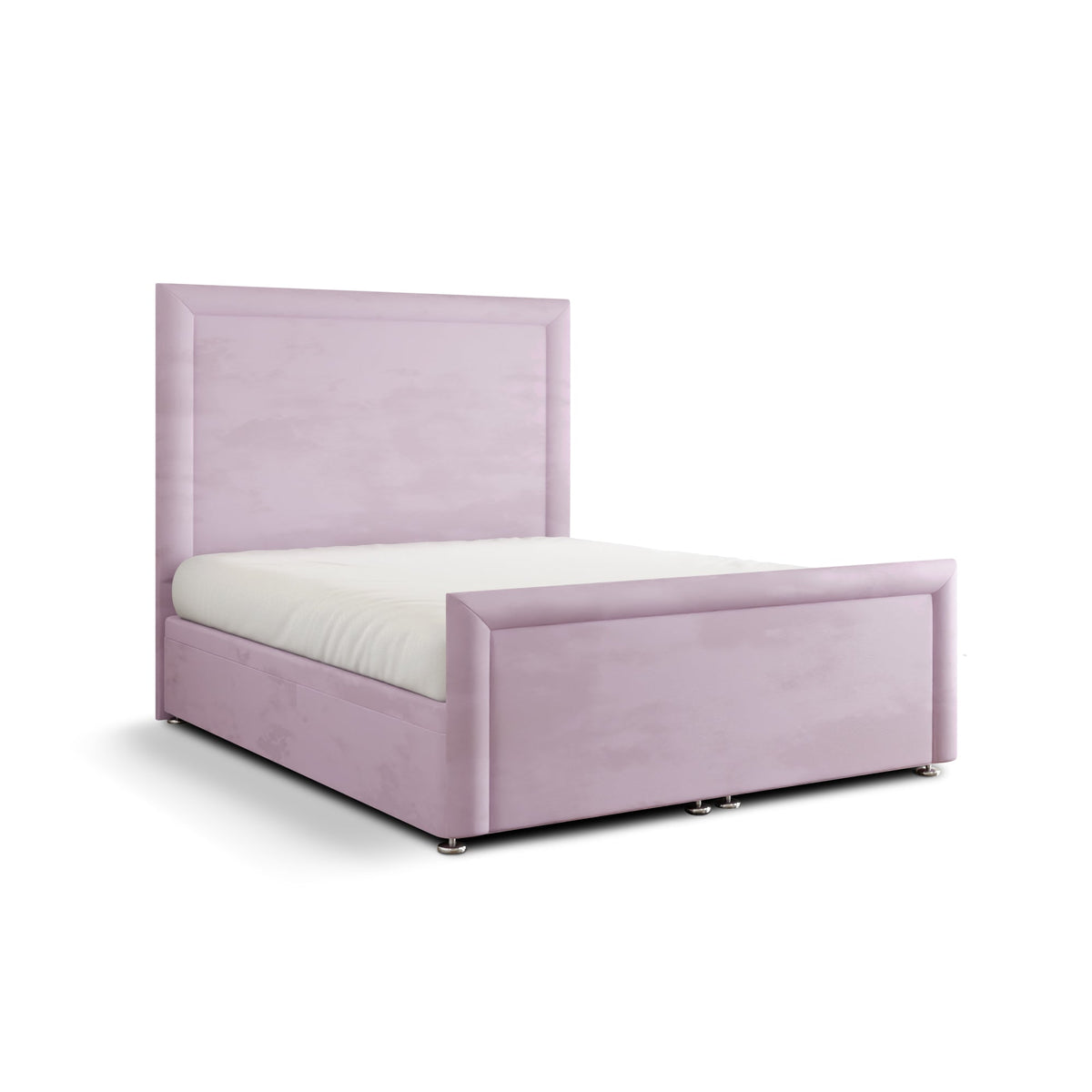 Ivy Bumper Border Ottoman Storage Divan Bed Set With Footboard - Baby Pink Plush