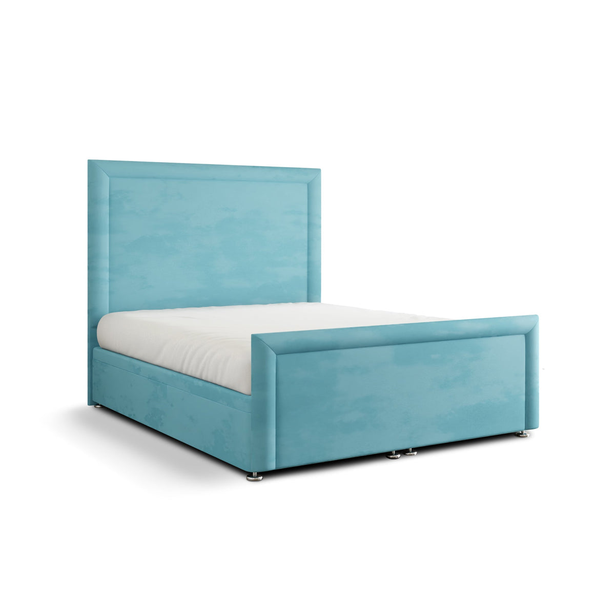 Ivy Bumper Border Ottoman Storage Divan Bed Set With Footboard - Ice Blue Plush