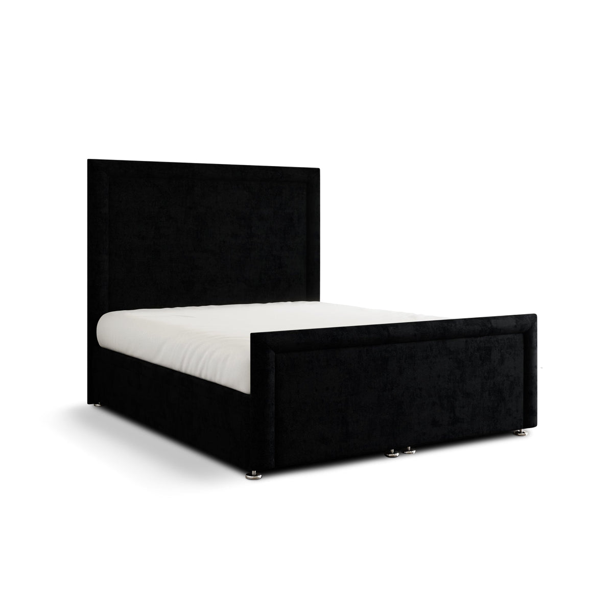 Ivy Bumper Border Ottoman Storage Divan Bed Set With Footboard - Black Naples